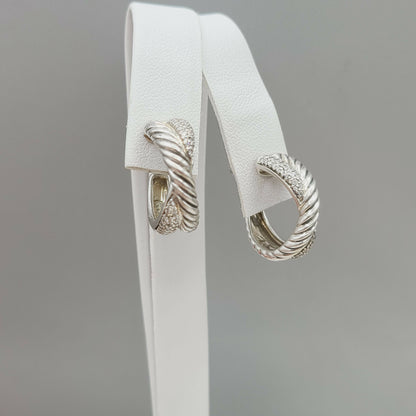    David Yurman Crossover Earrings Wide X Design with Diamonds