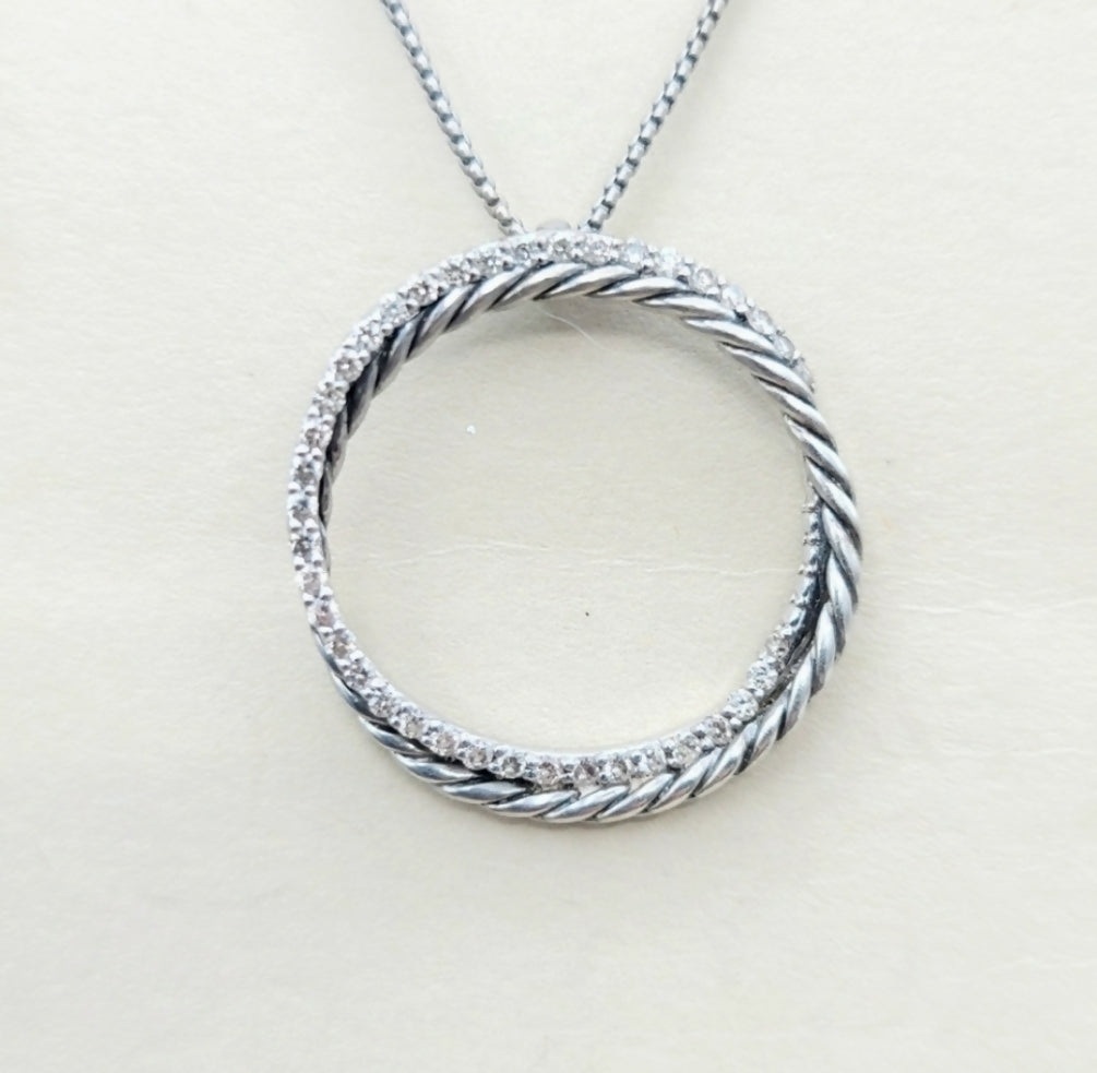    David Yurman Crossover Necklace Pave Diamond Circle