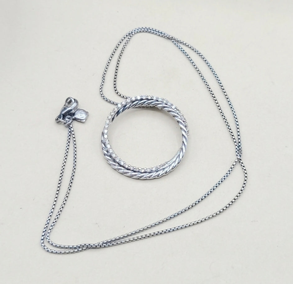   David Yurman Crossover Necklace Pave Diamond Circle