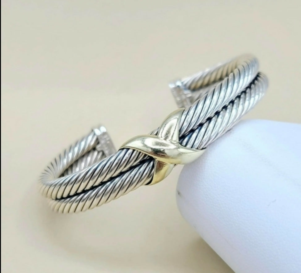    David Yurman Double Cable Bracelet 10mm Gold X Design