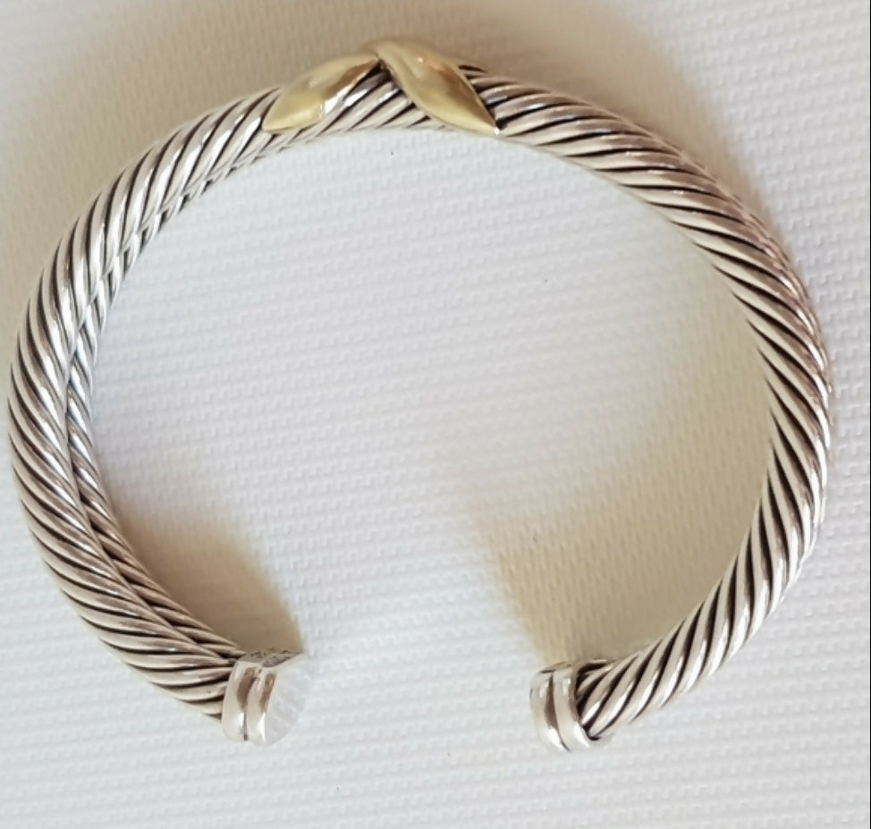    David Yurman Double Cable Bracelet 10mm Gold X Design