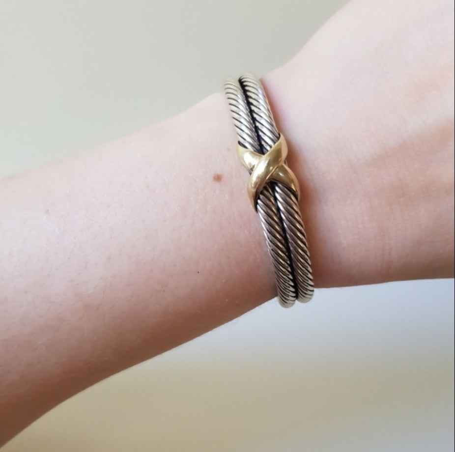    David Yurman Double Cable Bracelet 10mm Gold X Design