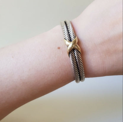    David Yurman Double Cable Bracelet 10mm Gold X Design