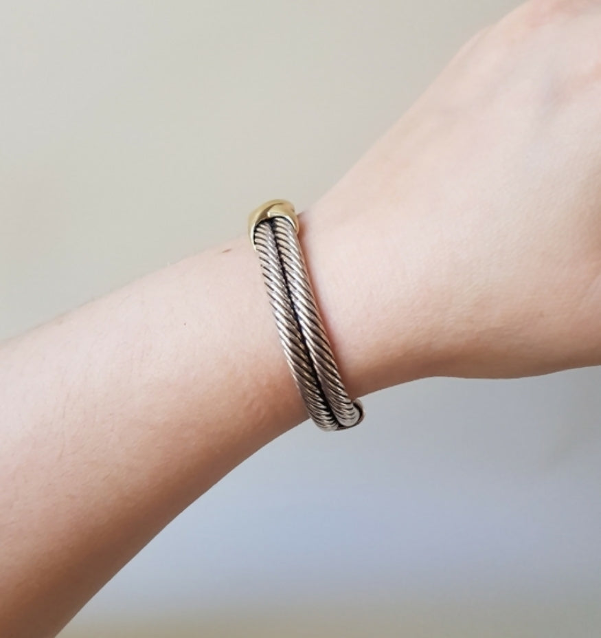    David Yurman Double Cable Bracelet 10mm Gold X Design