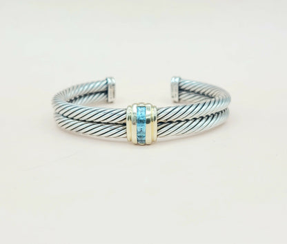   David Yurman Double Cable Renaissance Bracelet Blue Topaz