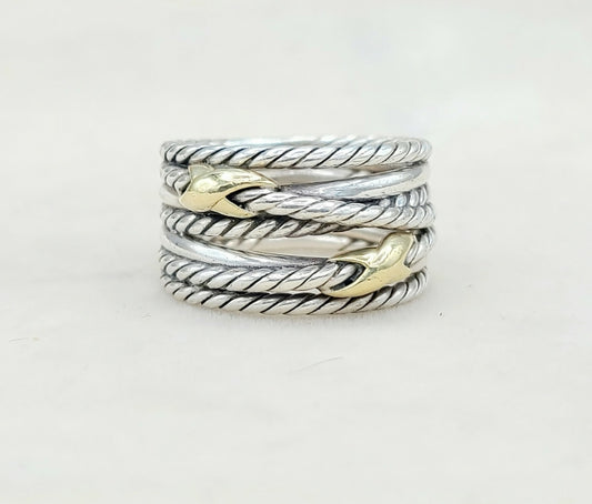    David Yurman Double X Crossover Ring 18K Gold