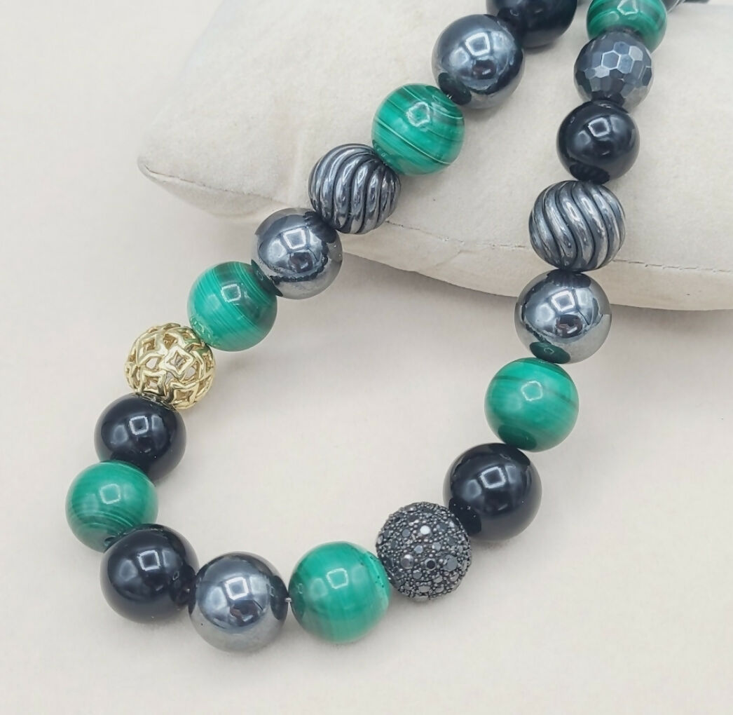    David Yurman Elements Bead Necklace – Gold & Diamonds