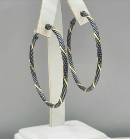    David Yurman Extra Large Hoop Earrings – Black & Gold