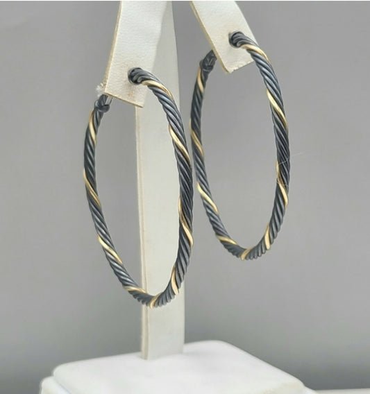    David Yurman Extra Large Hoop Earrings – Black & Gold