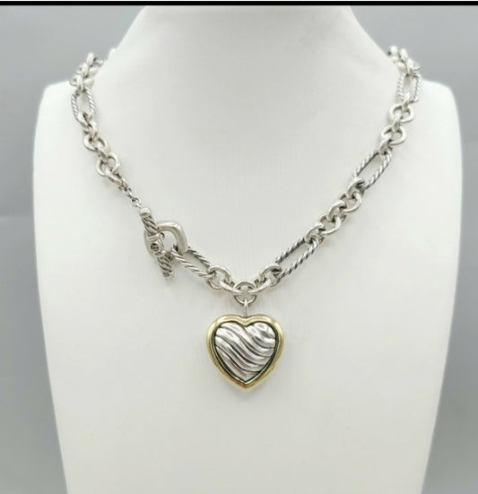    David Yurman Figaro Heart Charm Necklace
