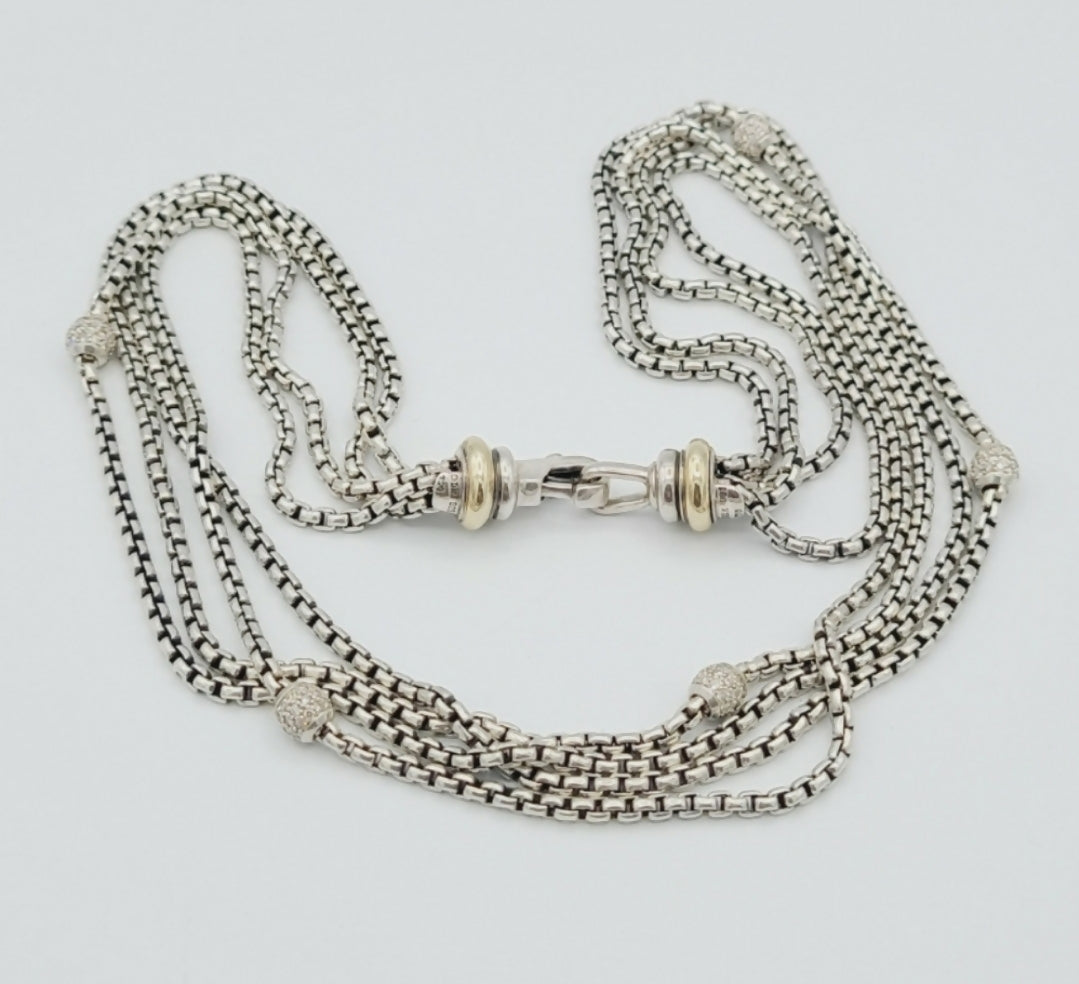    David Yurman Four Row Box Chain Necklace – Diamonds