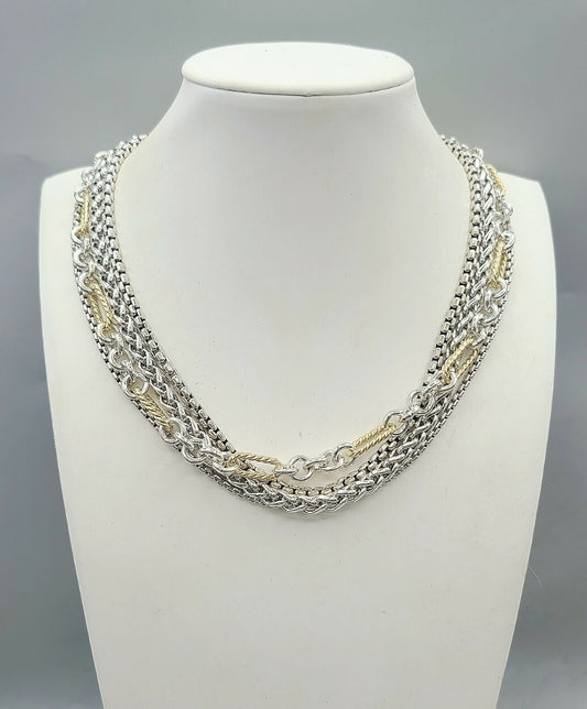    David Yurman Four Row Mix Chain Necklace