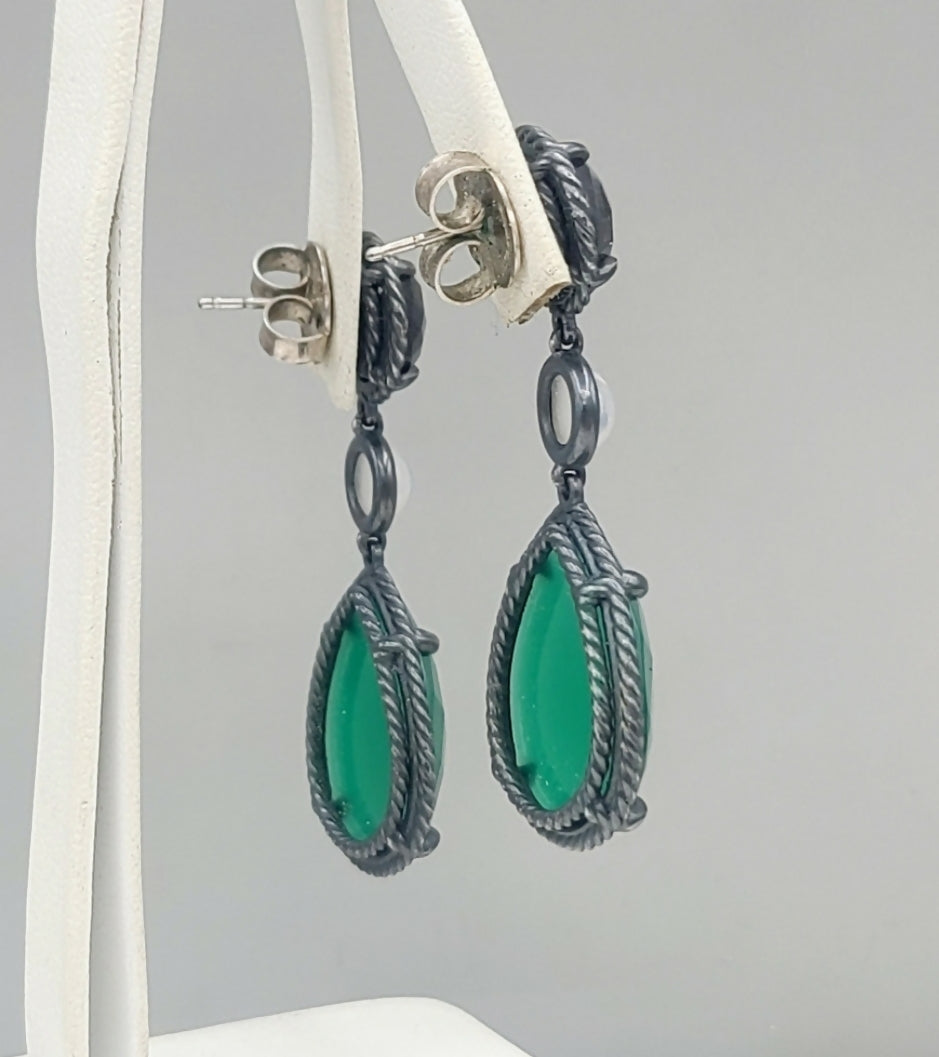    David Yurman Grisaille Triple Drop Earrings – Green Onyx