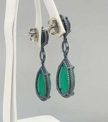    David Yurman Grisaille Triple Drop Earrings – Green Onyx