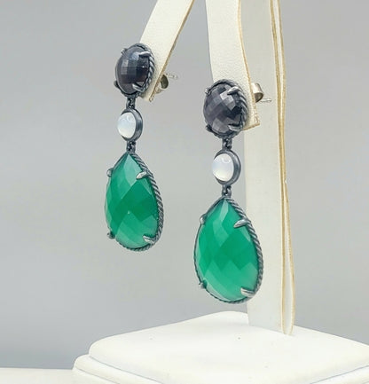    David Yurman Grisaille Triple Drop Earrings – Green Onyx
