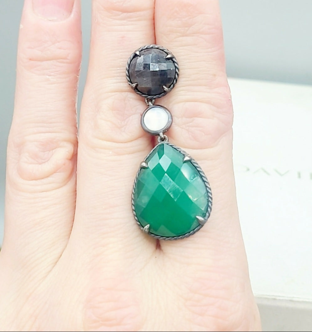    David Yurman Grisaille Triple Drop Earrings – Green Onyx