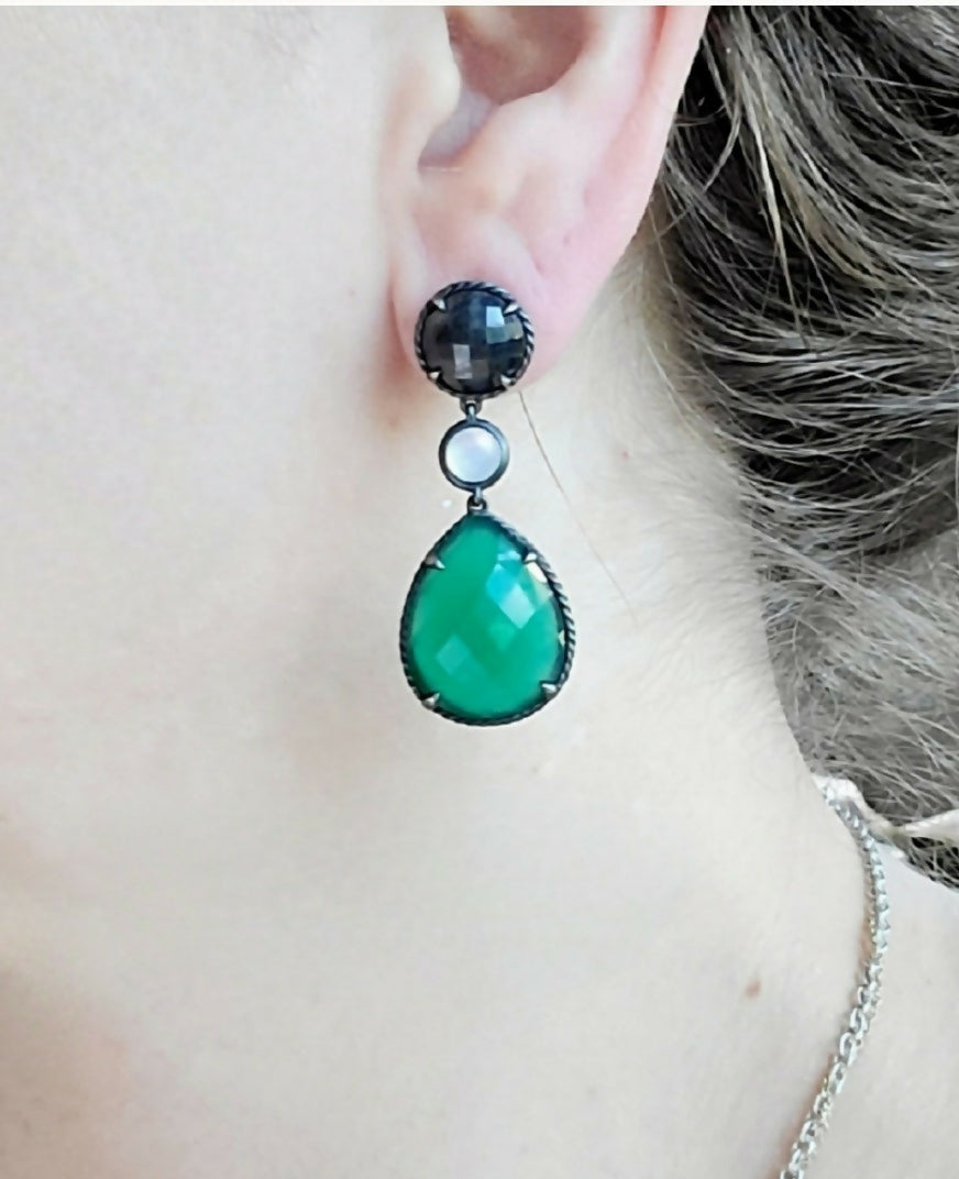    David Yurman Grisaille Triple Drop Earrings – Green Onyx