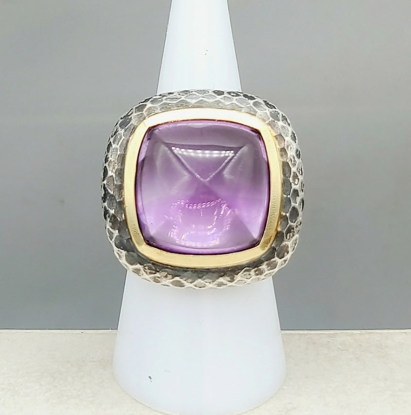    David Yurman Hammered Albion Ring – 17mm Amethyst & Gold
