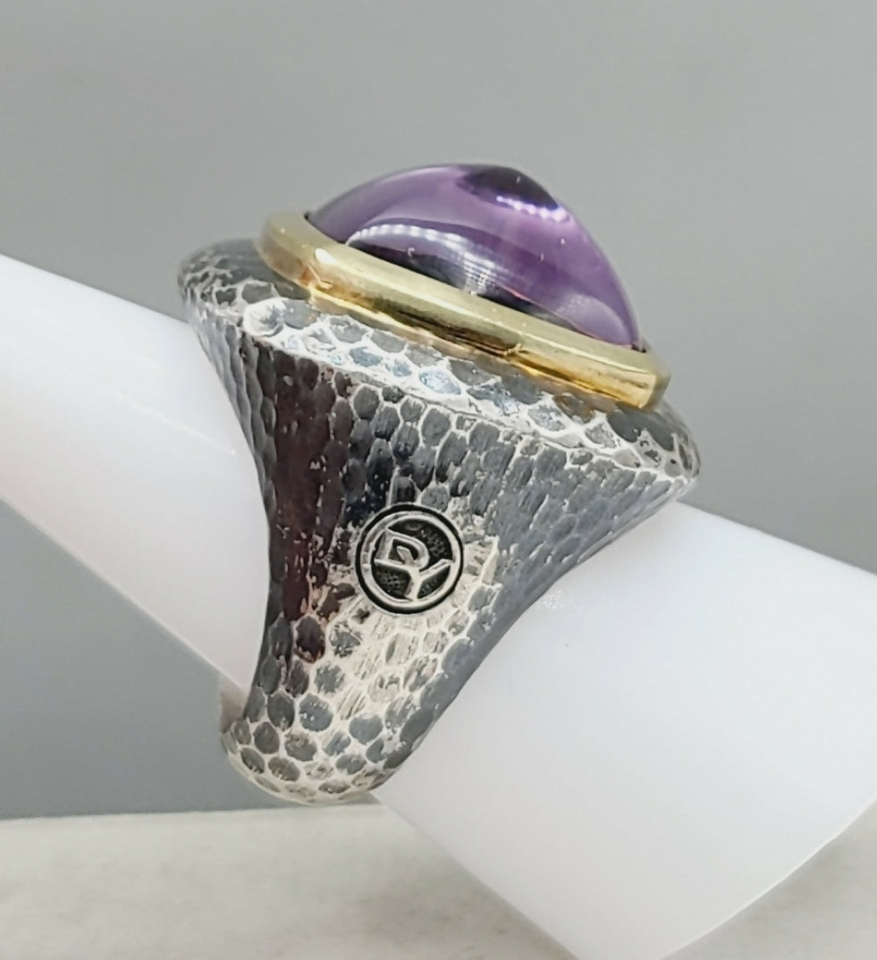    David Yurman Hammered Albion Ring – 17mm Amethyst & Gold