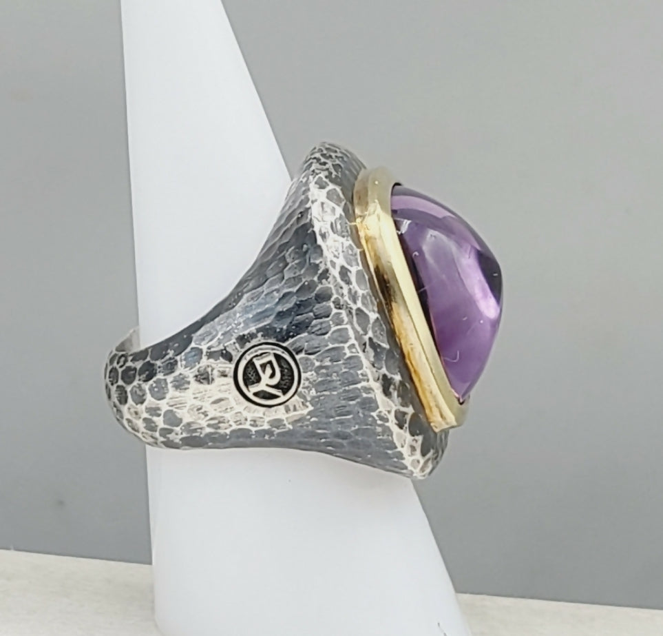    David Yurman Hammered Albion Ring – 17mm Amethyst & Gold