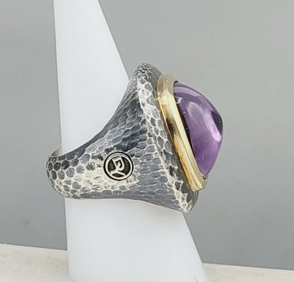    David Yurman Hammered Albion Ring – 17mm Amethyst & Gold