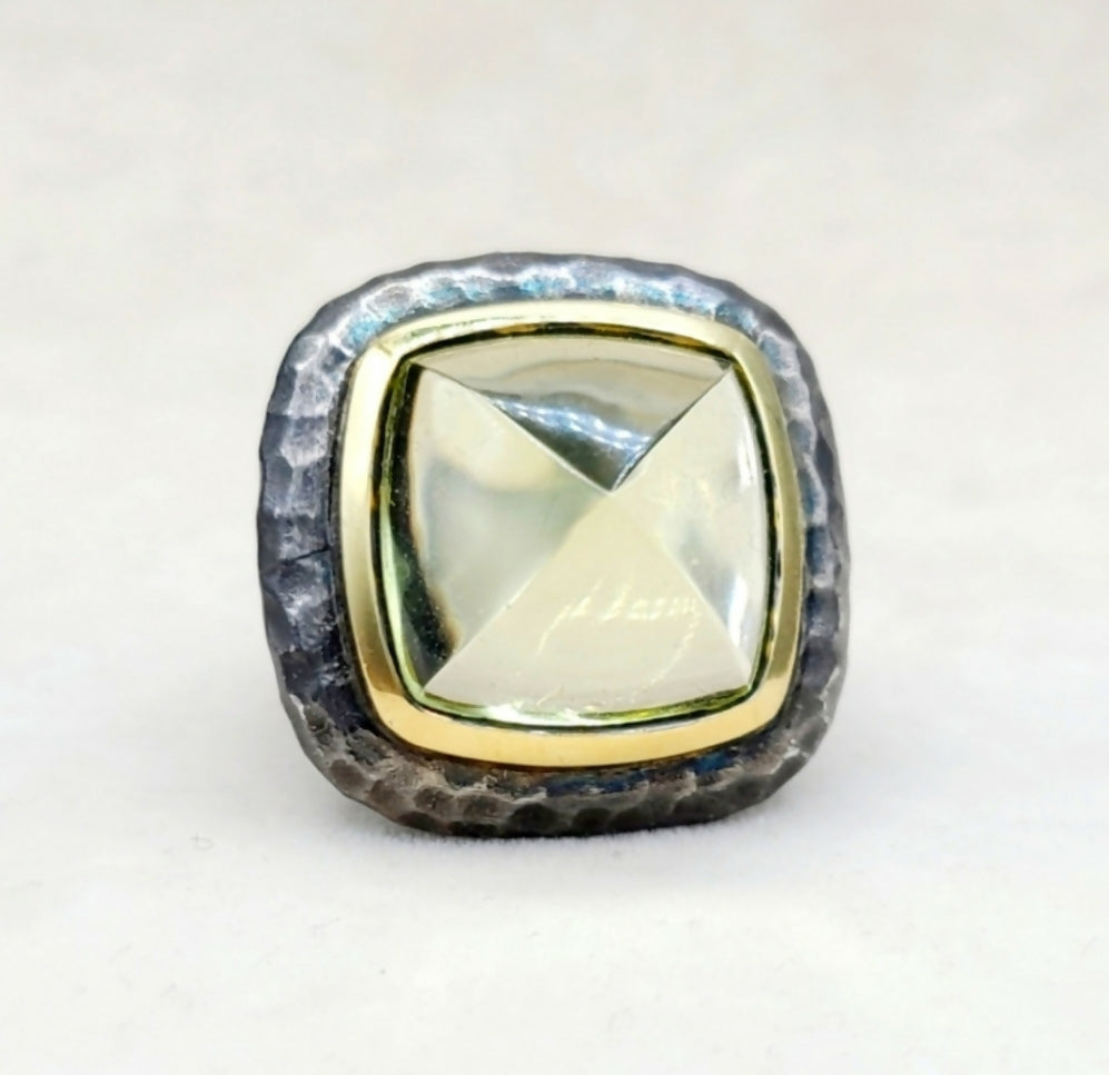    David Yurman Hammered Albion Ring – Lemon Citrine & Gold