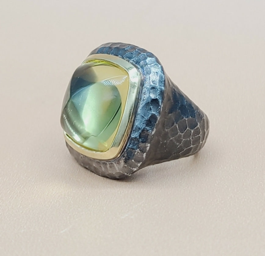    David Yurman Hammered Albion Ring – Lemon Citrine & Gold