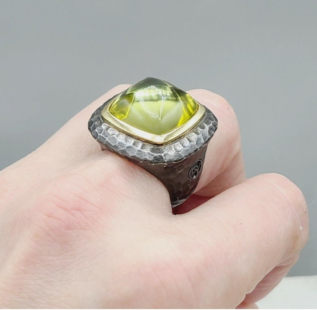    David Yurman Hammered Albion Ring – Lemon Citrine & Gold
