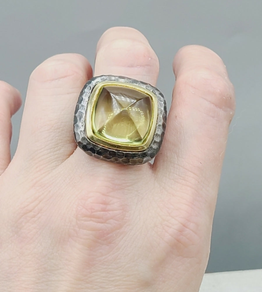    David Yurman Hammered Albion Ring – Lemon Citrine & Gold