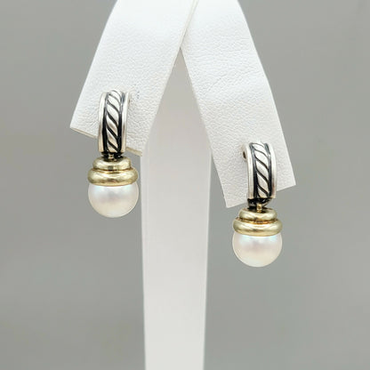    David Yurman Hampton Cable Drop Pearl Earrings