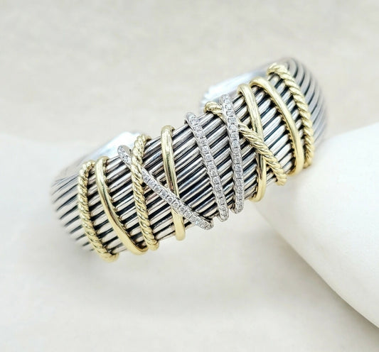    David Yurman Helena Cuff Bracelet With 18k Gold And Pave Diamonds
