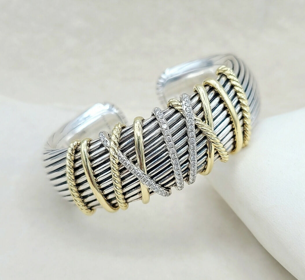    David Yurman Helena Cuff Bracelet With 18k Gold And Pave Diamonds