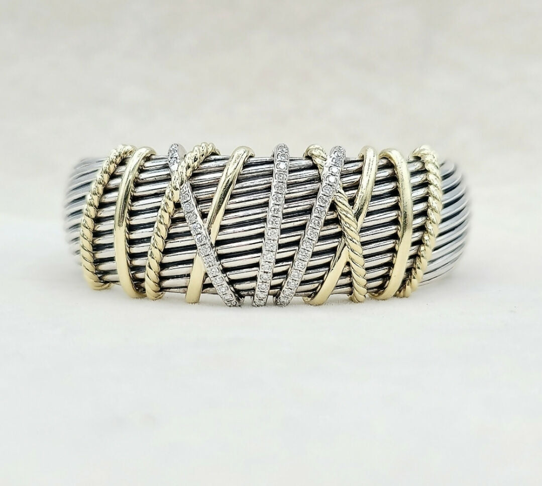    David Yurman Helena Cuff Bracelet With 18k Gold And Pave Diamonds