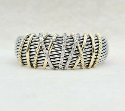    David Yurman Helena Cuff Bracelet With 18k Gold And Pave Diamonds