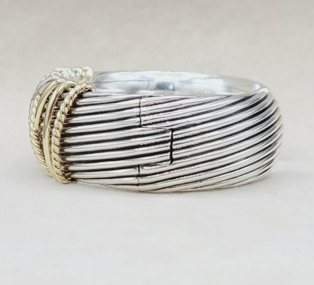    David Yurman Helena Cuff Bracelet With 18k Gold And Pave Diamonds