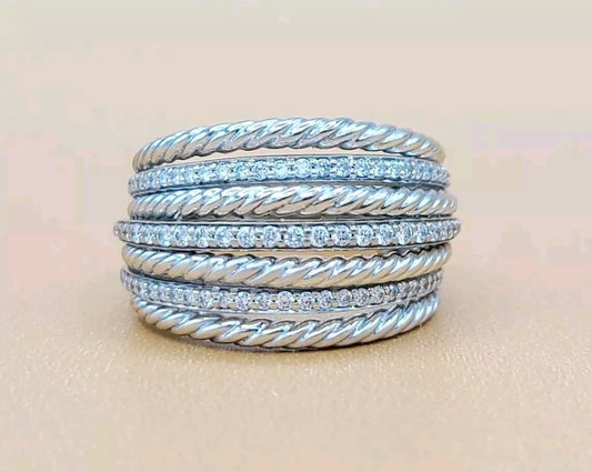    David Yurman Lantana Dome Ring Diamonds 18K White Gold