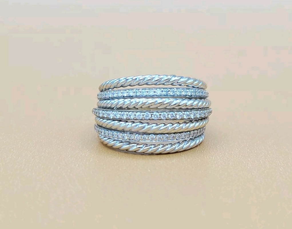    David Yurman Lantana Dome Ring Diamonds 18K White Gold
