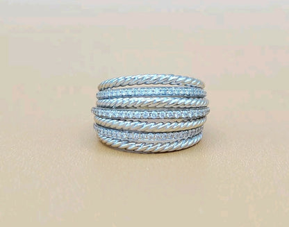    David Yurman Lantana Dome Ring Diamonds 18K White Gold