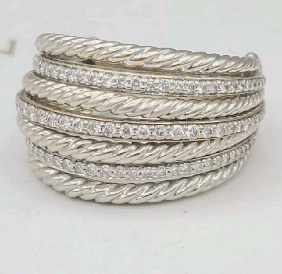    David Yurman Lantana Dome Ring Diamonds 18K White Gold