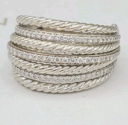    David Yurman Lantana Dome Ring Diamonds 18K White Gold