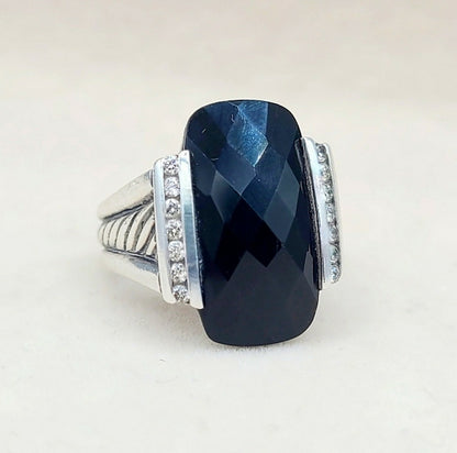    David Yurman Large Deco Ring – Black Onyx & Diamonds