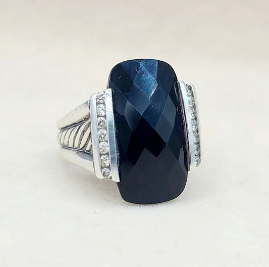    David Yurman Large Deco Ring – Black Onyx & Diamonds