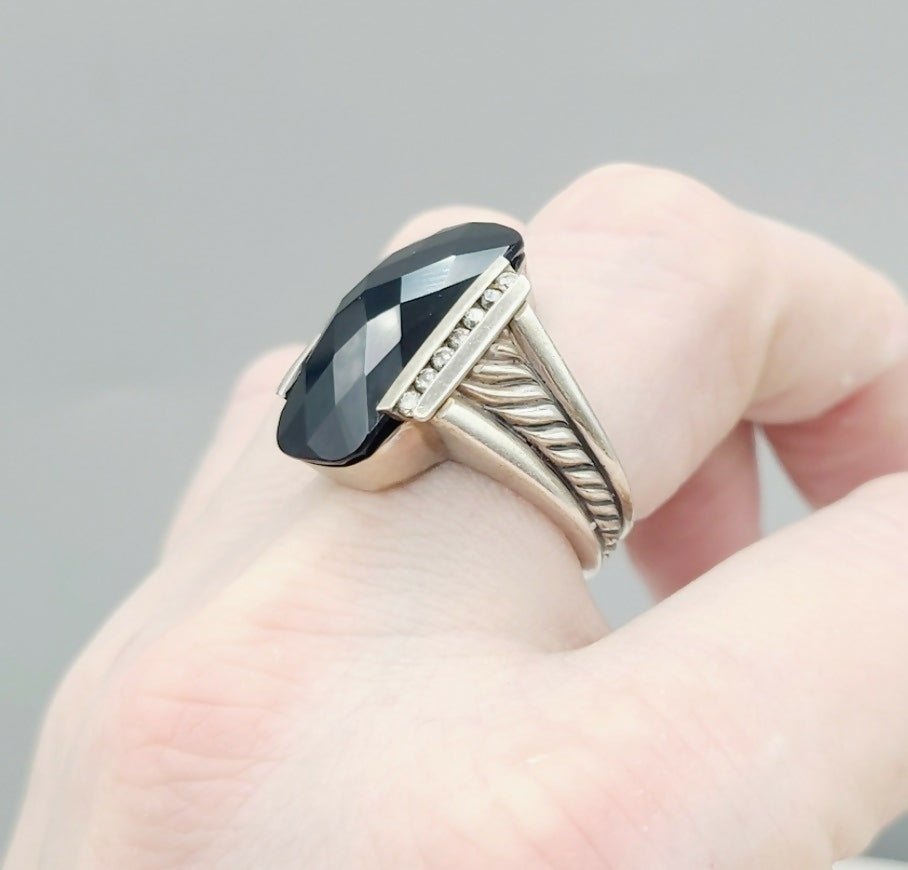    David Yurman Large Deco Ring – Black Onyx & Diamonds