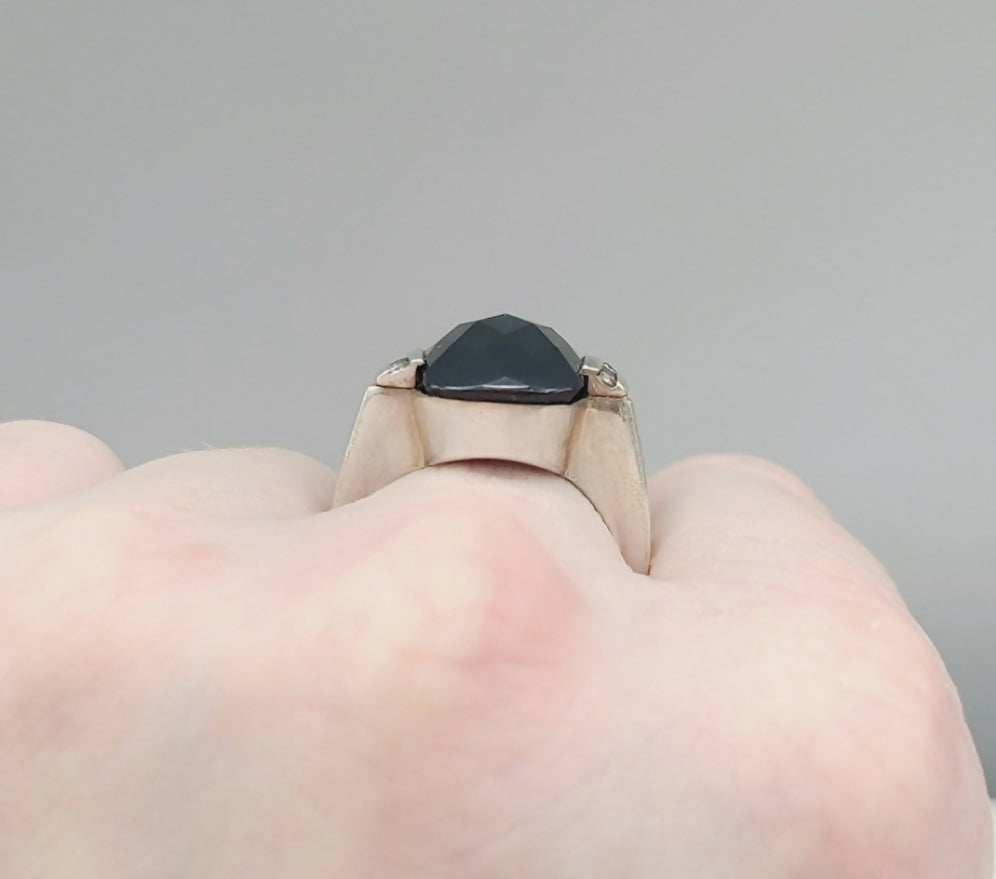    David Yurman Large Deco Ring – Black Onyx & Diamonds