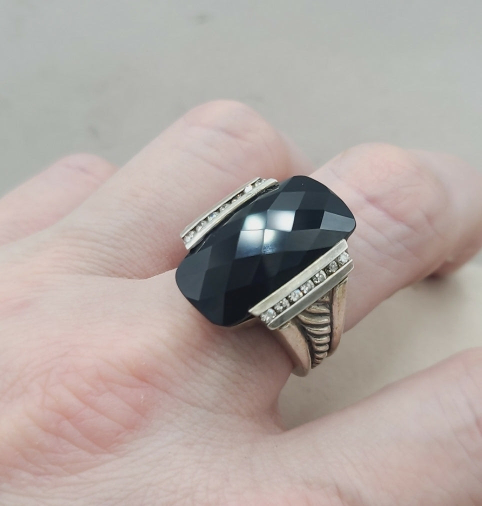    David Yurman Large Deco Ring – Black Onyx & Diamonds