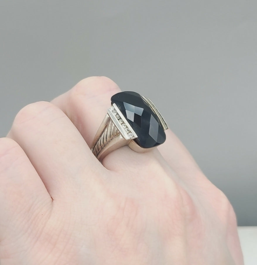    David Yurman Large Deco Ring – Black Onyx & Diamonds