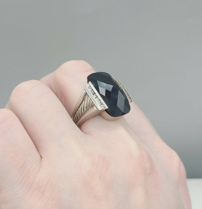    David Yurman Large Deco Ring – Black Onyx & Diamonds