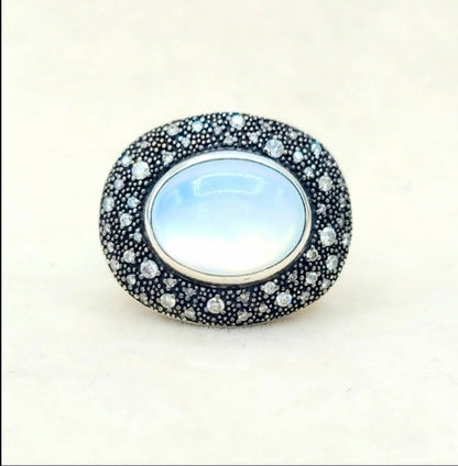    David Yurman Large Midnight Melange Ring – Moon Quartz