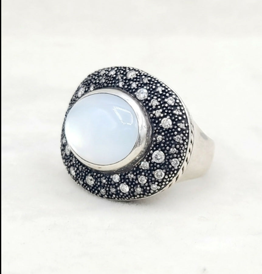    David Yurman Large Midnight Melange Ring – Moon Quartz