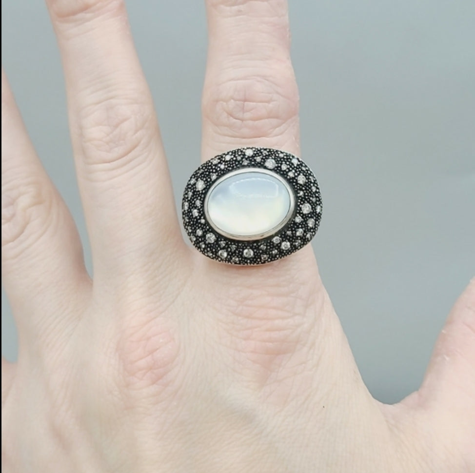    David Yurman Large Midnight Melange Ring – Moon Quartz